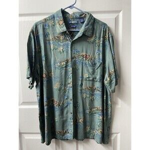 Vintage Campia Moda Hawaiian  Mens XXL Green Palm Tree Aloha Shirt Pocket Cruise